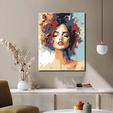 Malen nach Zahlen Kunst Lifestyle Frauenkopf mit verschiedenen Farben in den Haaren